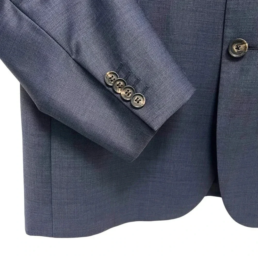 Hugo Boss Blue Micro Check Suit Jacket Blazer Coat Super 100 Modern Fit Men 42 L - Picture 6 of 12